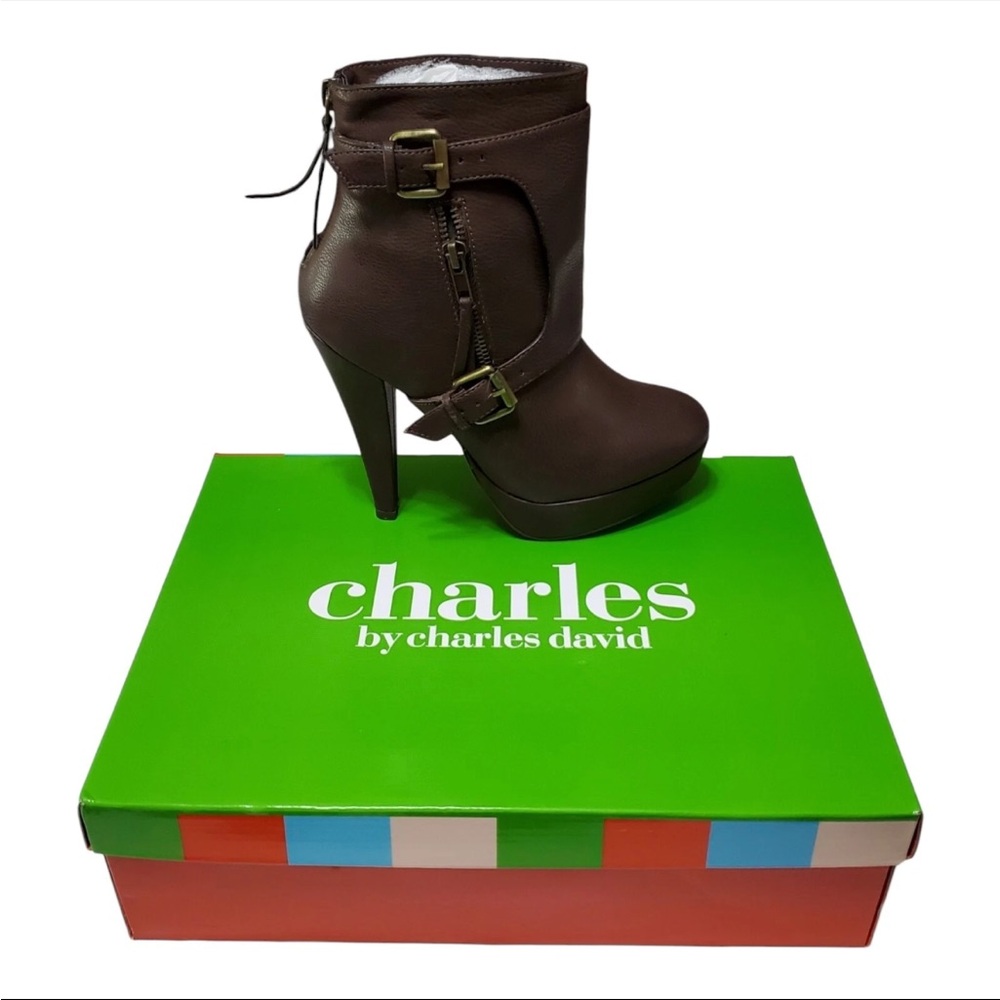 Charles By Charles David Brown Leather Platform Ankle Boots